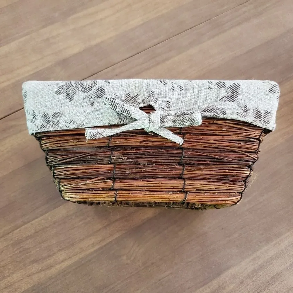 Vintage Basket Lined Vanity Twig 10x7x5
